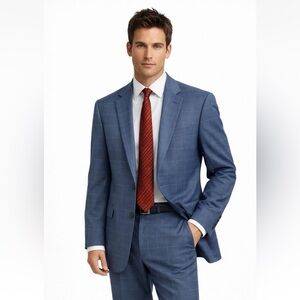 STAFFORD jacket blazer sport coat travel stretch windowpane plaid mid blue 42L